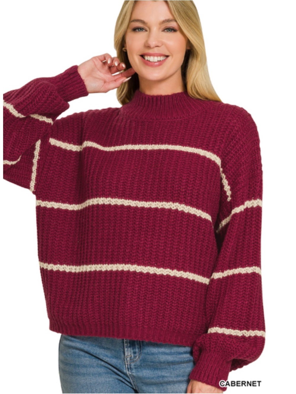 116 ❤️ Cabernet ZENANA OVERSIZED STRIPED SWEATER